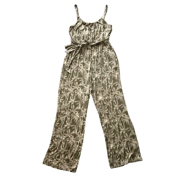 Market & Spruce Palm Leaf Print Tie Waist Jumpsuit Green White Size Small NWT - Picture 2 of 9